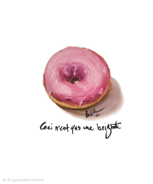 Ceci n'est pas une beigne — original oil painting of a pink-glazed donut