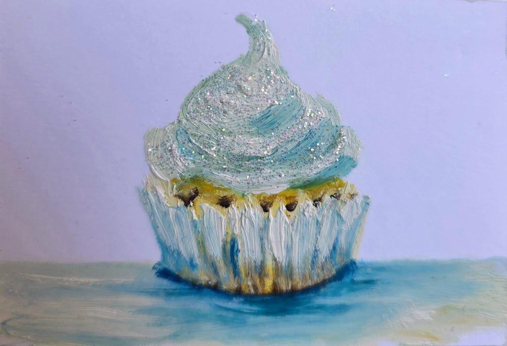 Tiffany Blue Tiny Cupcake — Original ACEO Mini Painting