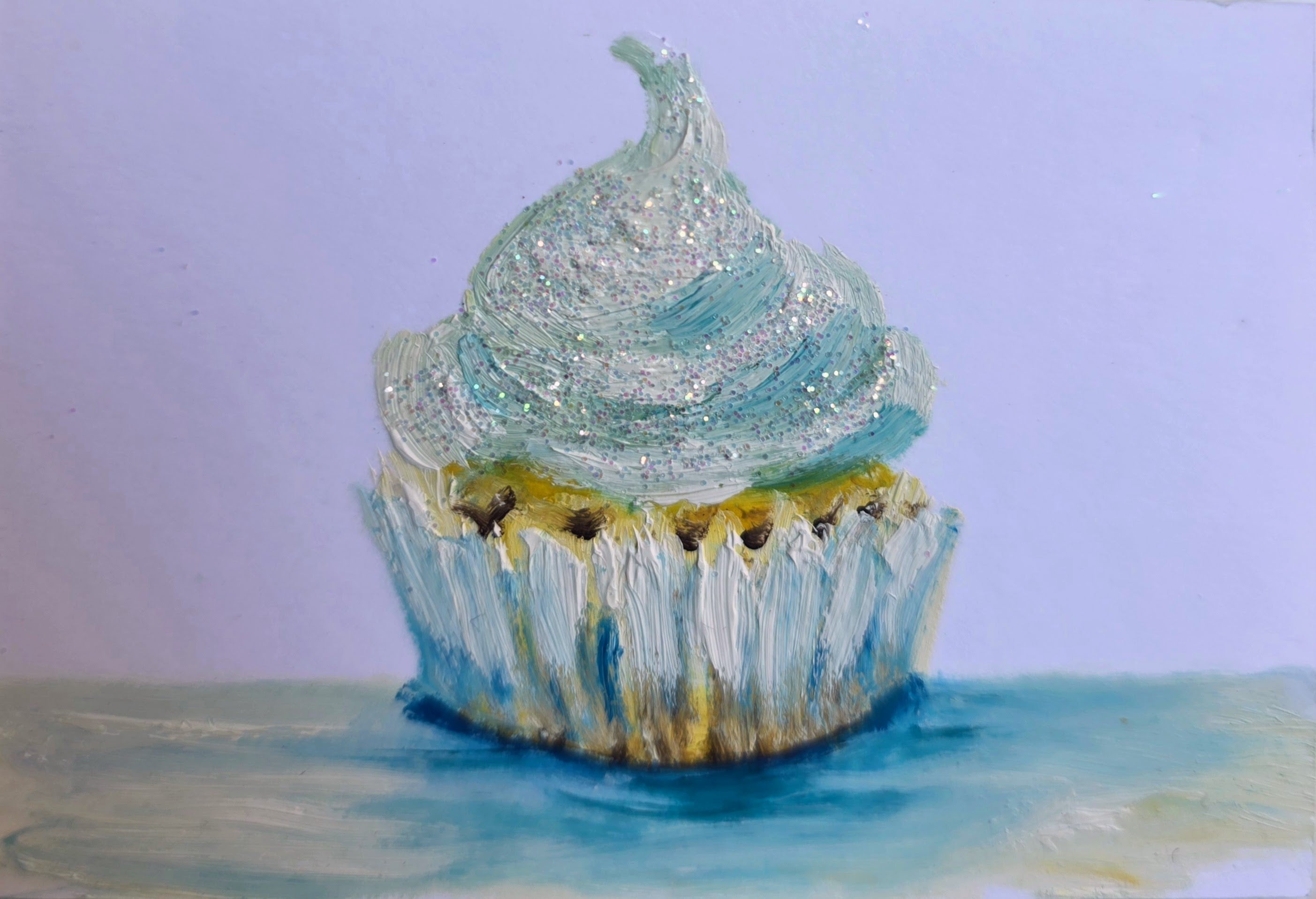 Tiffany Blue Tiny Cupcake — Original ACEO Mini Painting