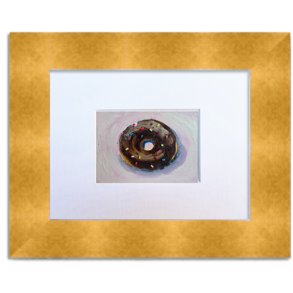 Plain Cake Donut with Chocolate Glaze and Sprinkles – Original ACEO Miniature Oil Painting