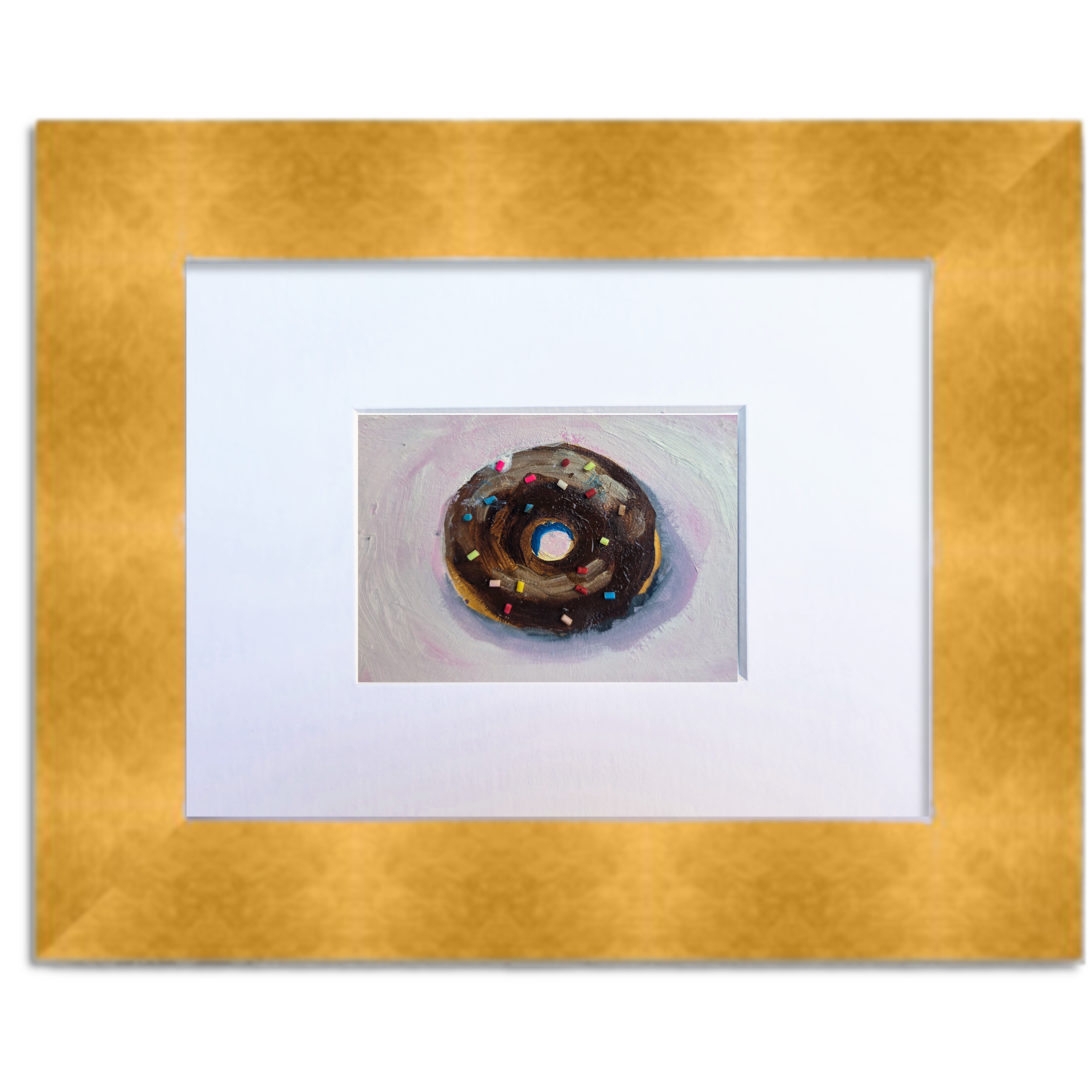 Plain Cake Donut with Chocolate Glaze and Sprinkles – Original ACEO Miniature Oil Painting