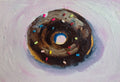 Plain Cake Donut with Chocolate Glaze and Sprinkles – Original ACEO Miniature Oil Painting
