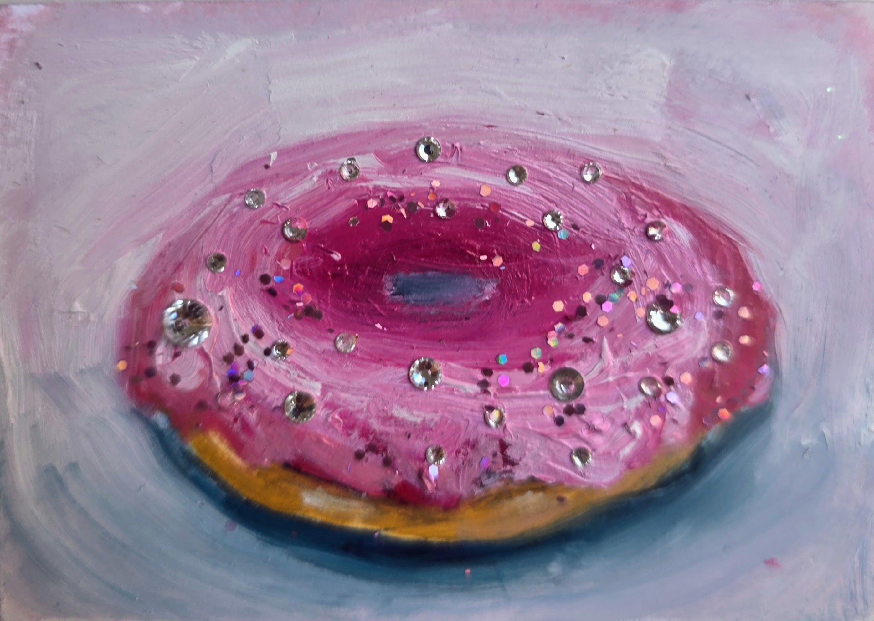 Cosmic Pink Donut – Original ACEO Miniature Oil Painting