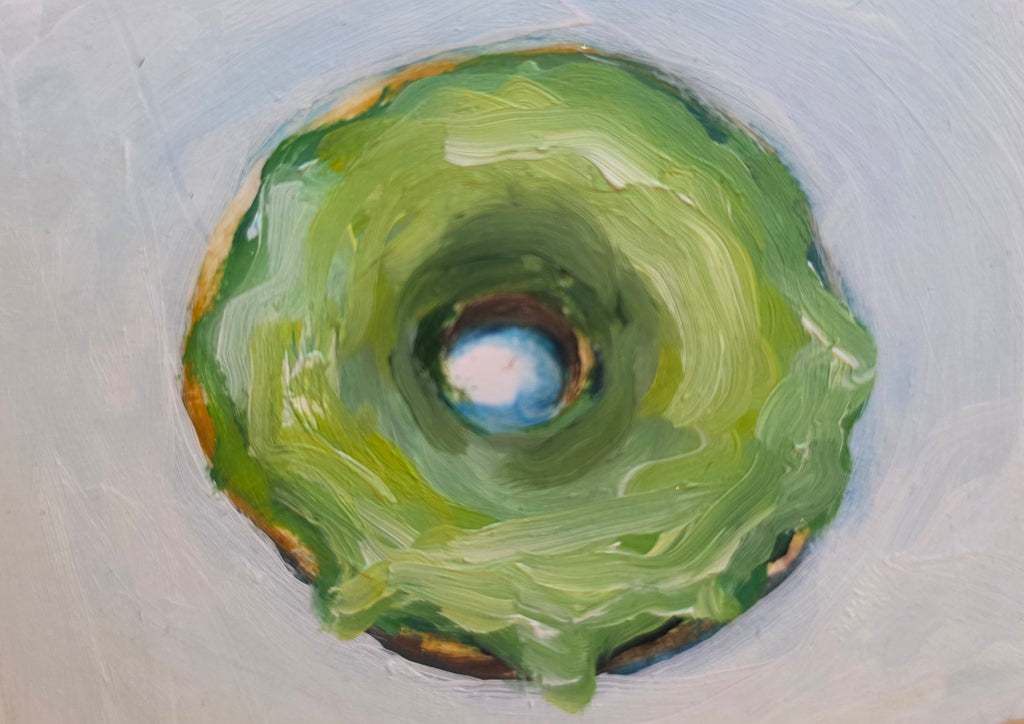 Matcha Donut – Original ACEO Miniature Oil Painting