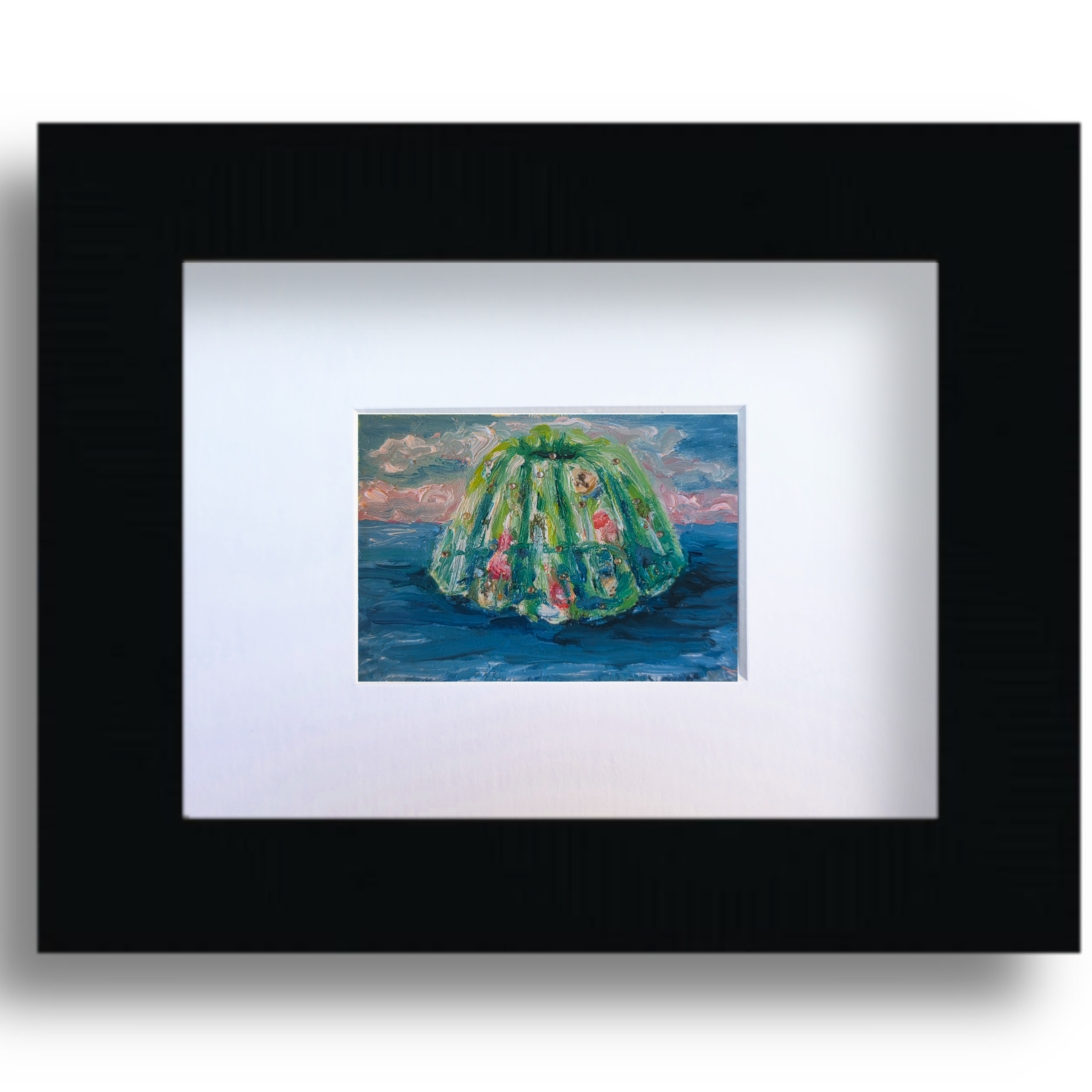 Lime Jello with Shrimp, Olives, and Banana Slices – Original ACEO Miniature Oil Painting