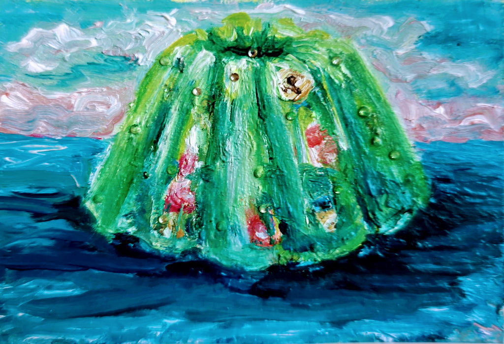 Lime Jello with Shrimp, Olives, and Banana Slices – Original ACEO Miniature Oil Painting