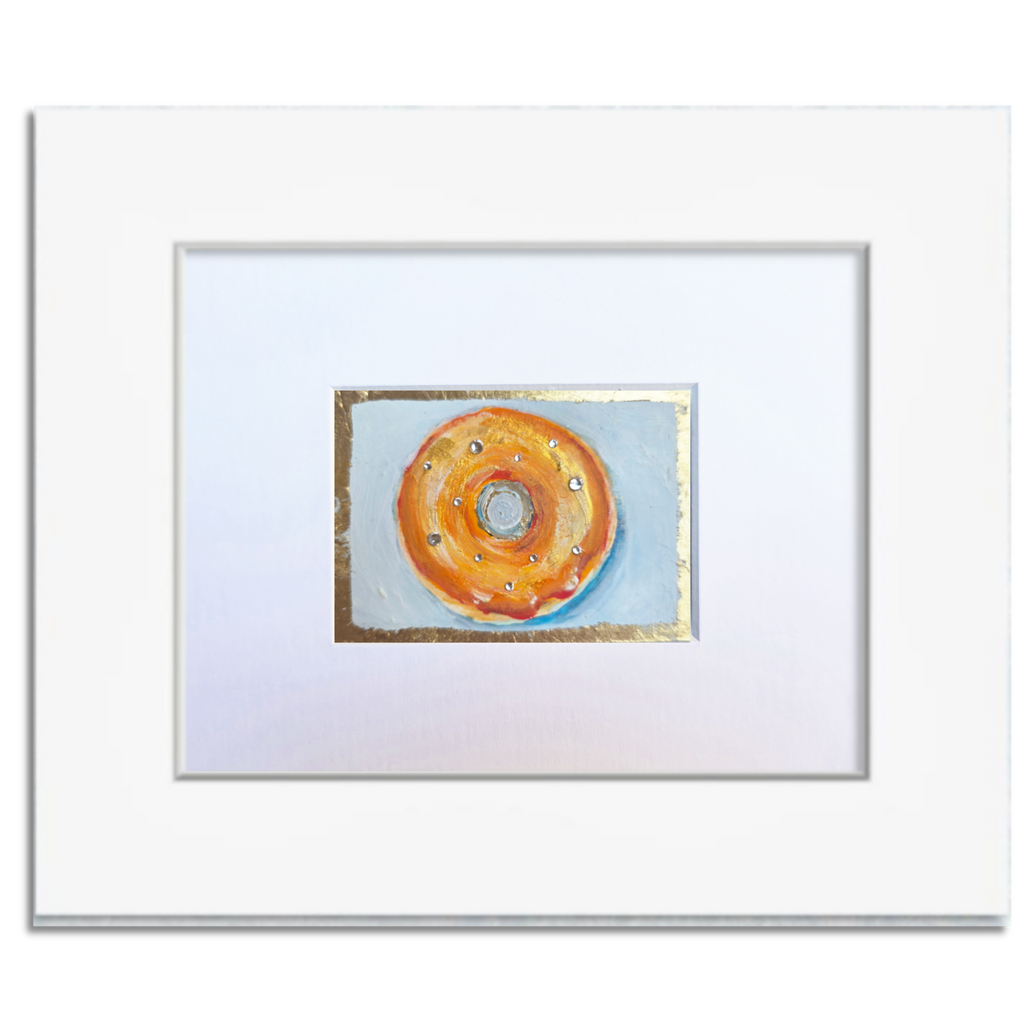 Orange Donut with Gold Leaf – Original ACEO Miniature Oil Painting