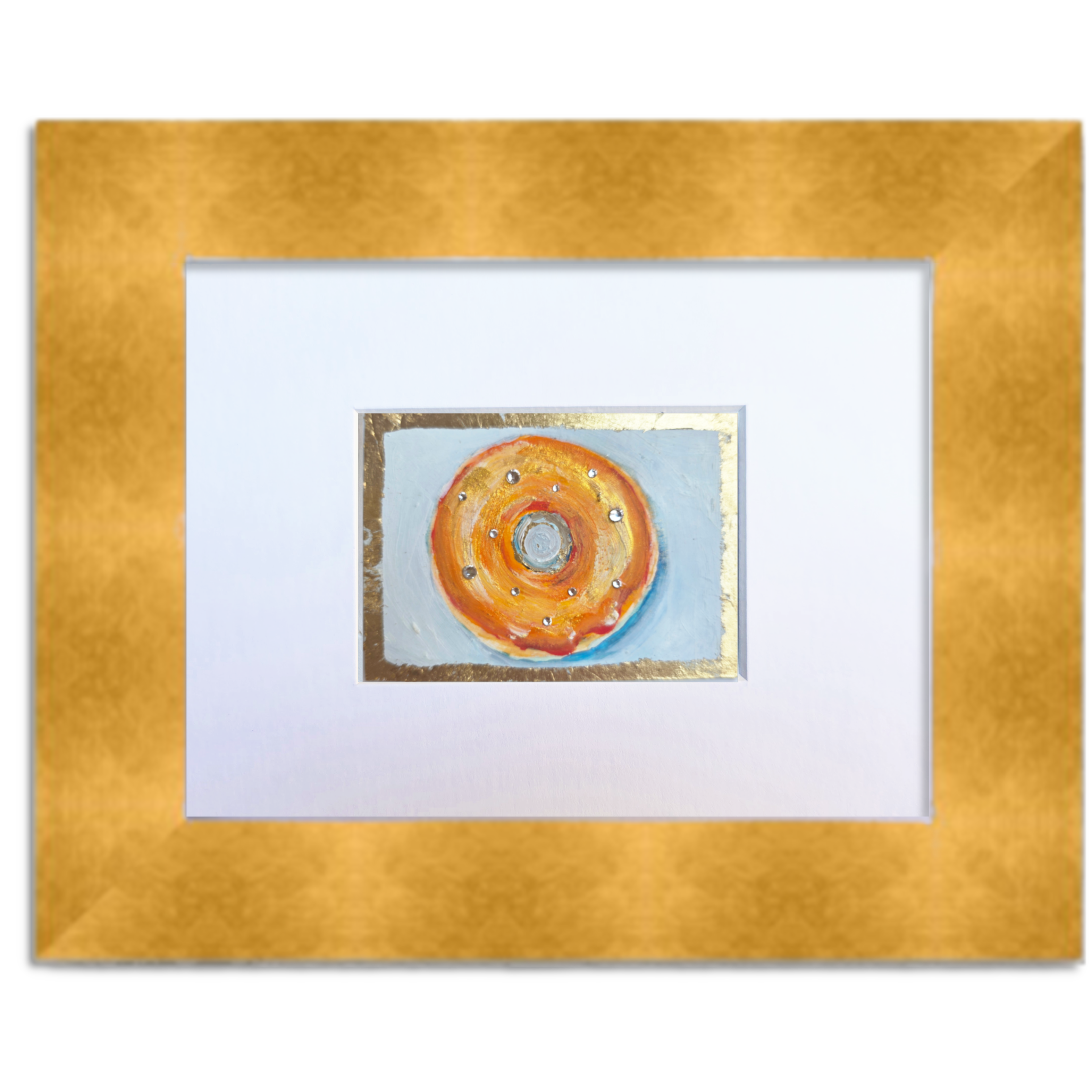 Orange Donut with Gold Leaf – Original ACEO Miniature Oil Painting