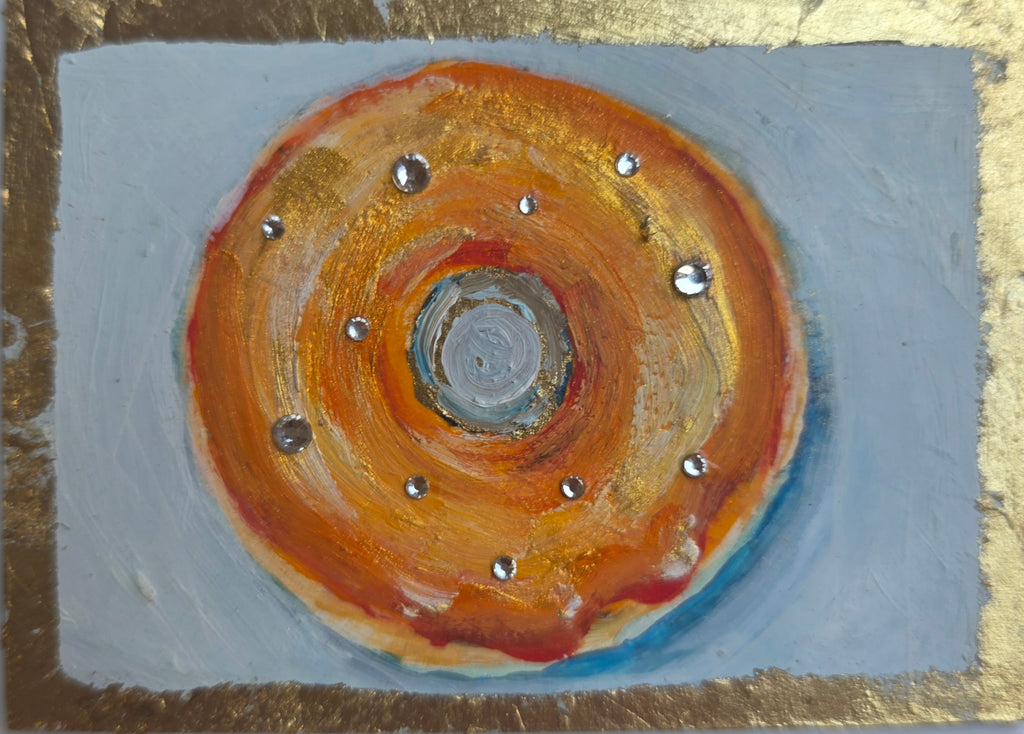 Orange Donut with Gold Leaf – Original ACEO Miniature Oil Painting