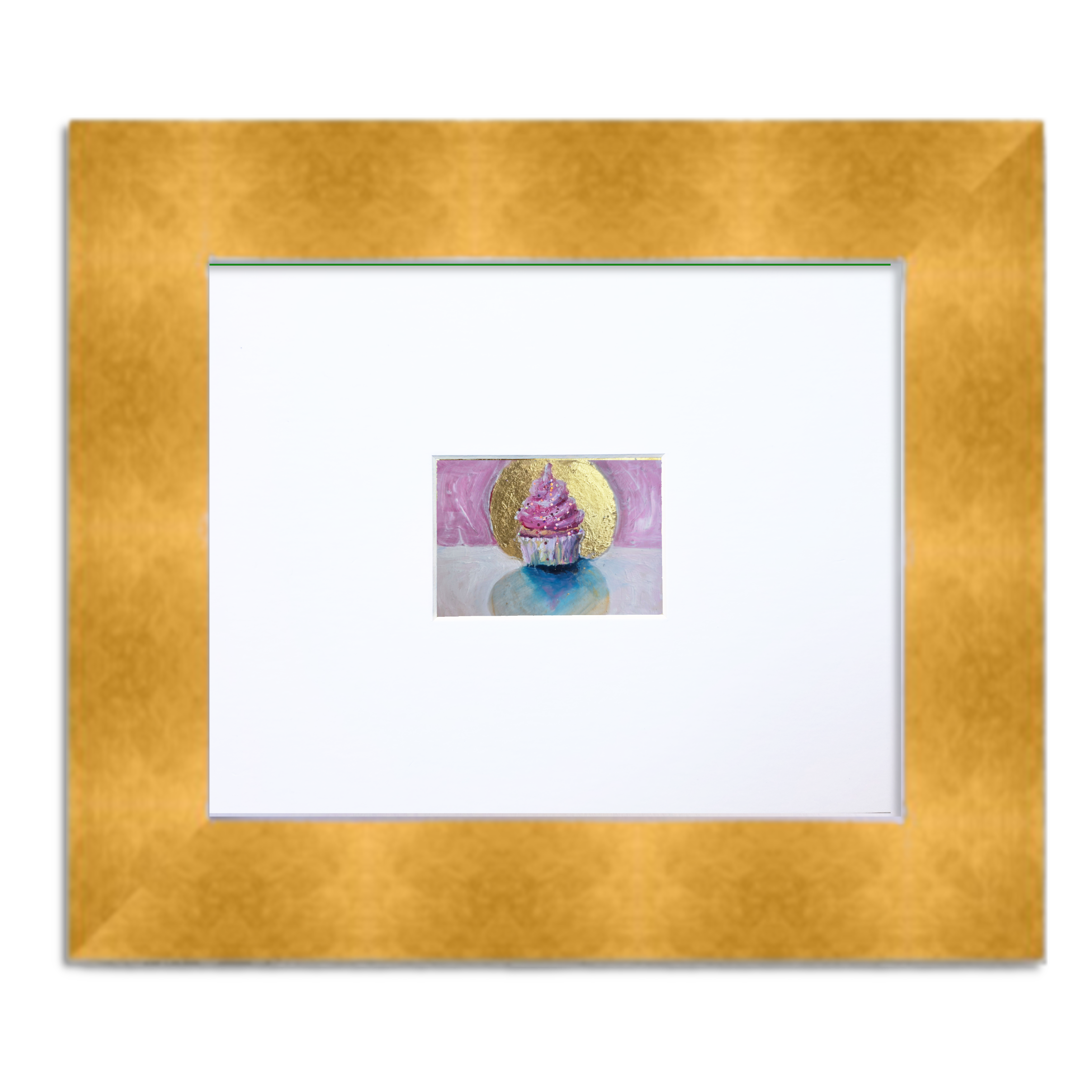 Pink Cupcake with Gold Leaf Halo — Original ACEO Mini Painting
