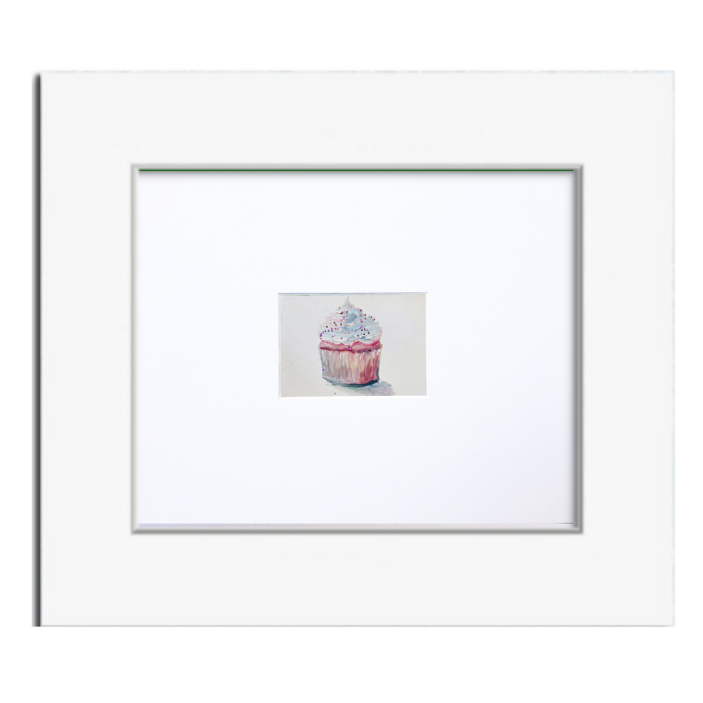 Pink Cupcake with Sparkly White Icing – Original ACEO Miniature Oil Painting