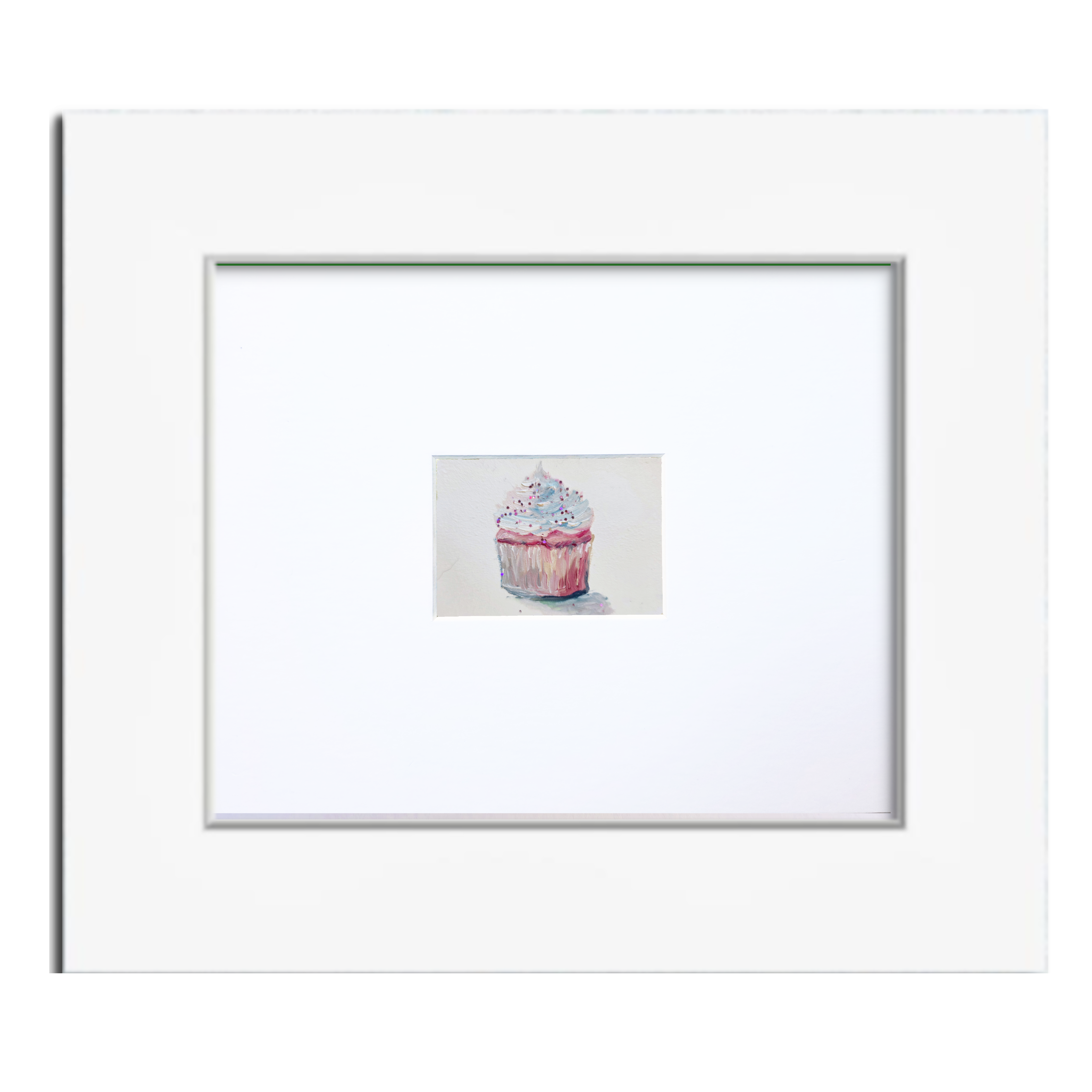 Pink Cupcake with Sparkly White Icing – Original ACEO Miniature Oil Painting