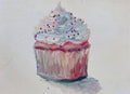 Pink Cupcake with Sparkly White Icing – Original ACEO Miniature Oil Painting