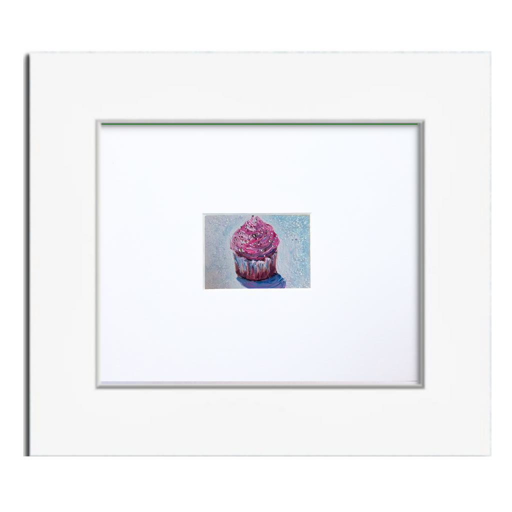Pink Glitter Frosted Cupcake — Original ACEO Mini Painting