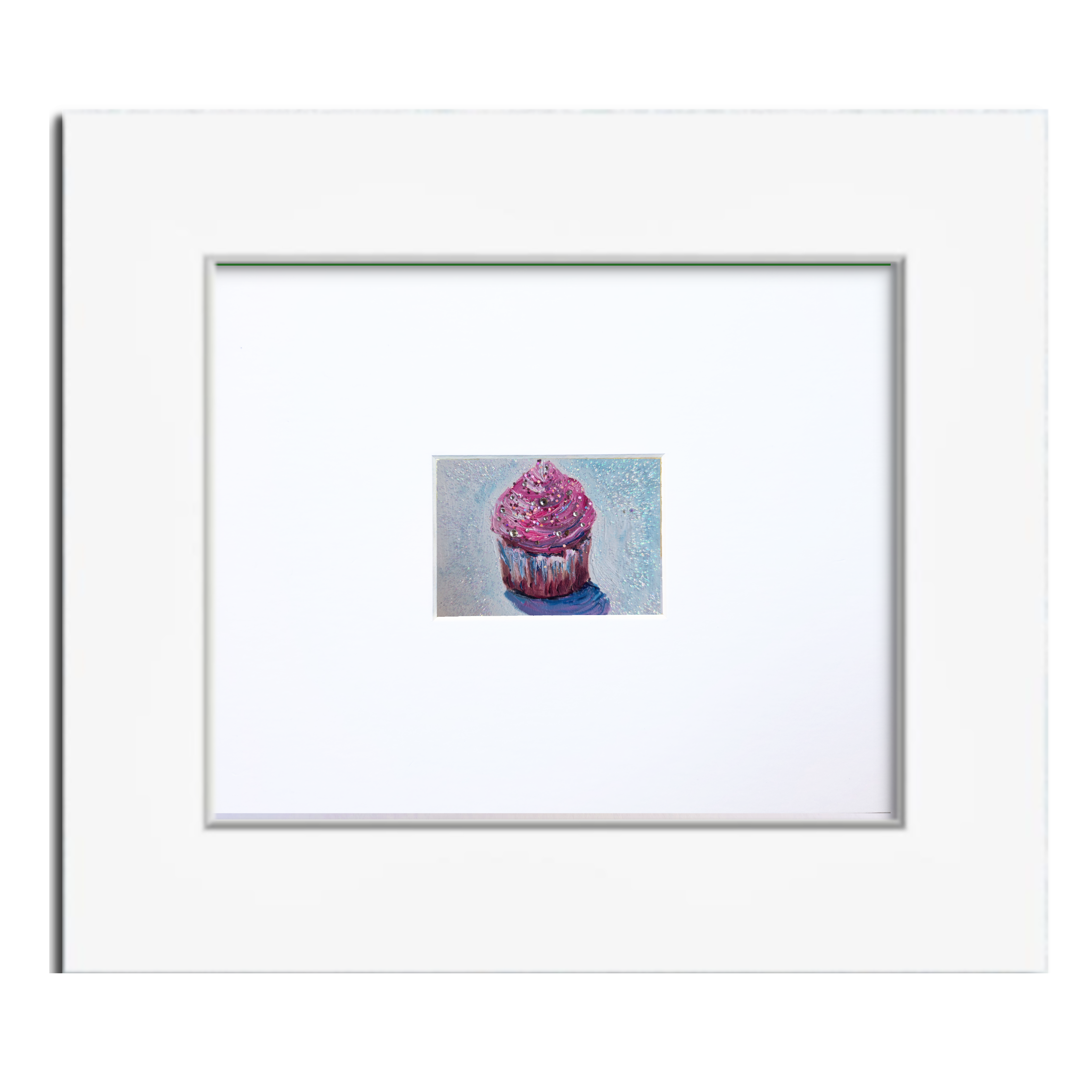 Pink Glitter Frosted Cupcake — Original ACEO Mini Painting
