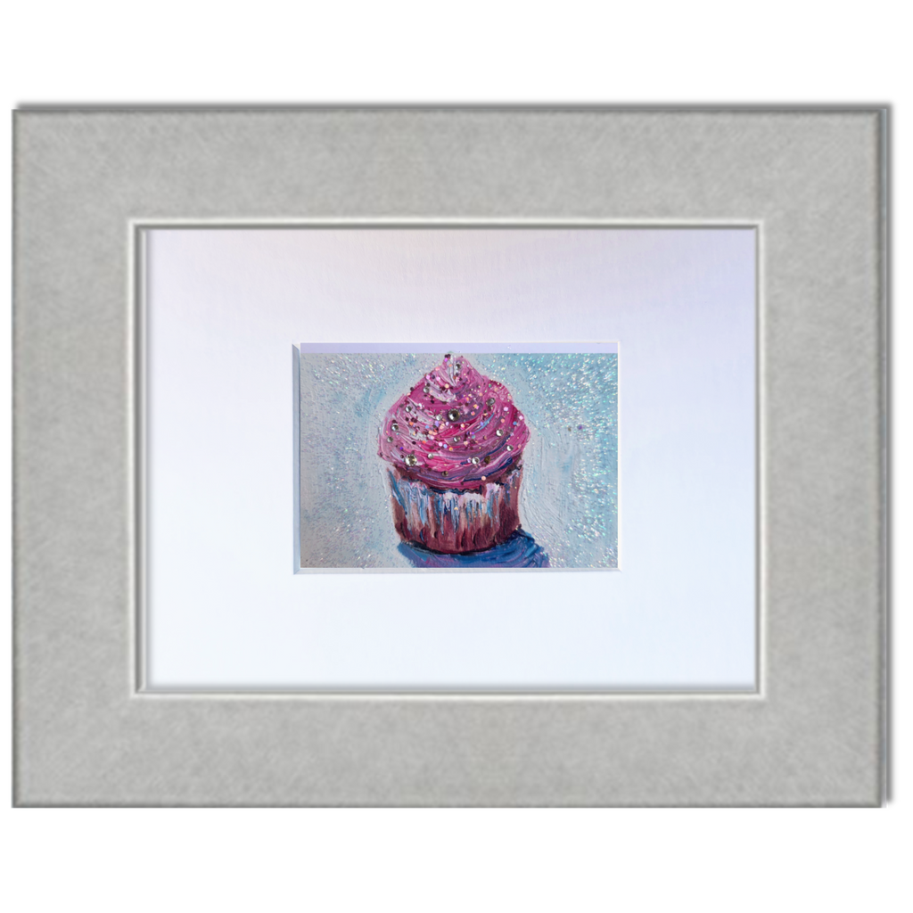 Pink Glitter Frosted Cupcake — Original ACEO Mini Painting