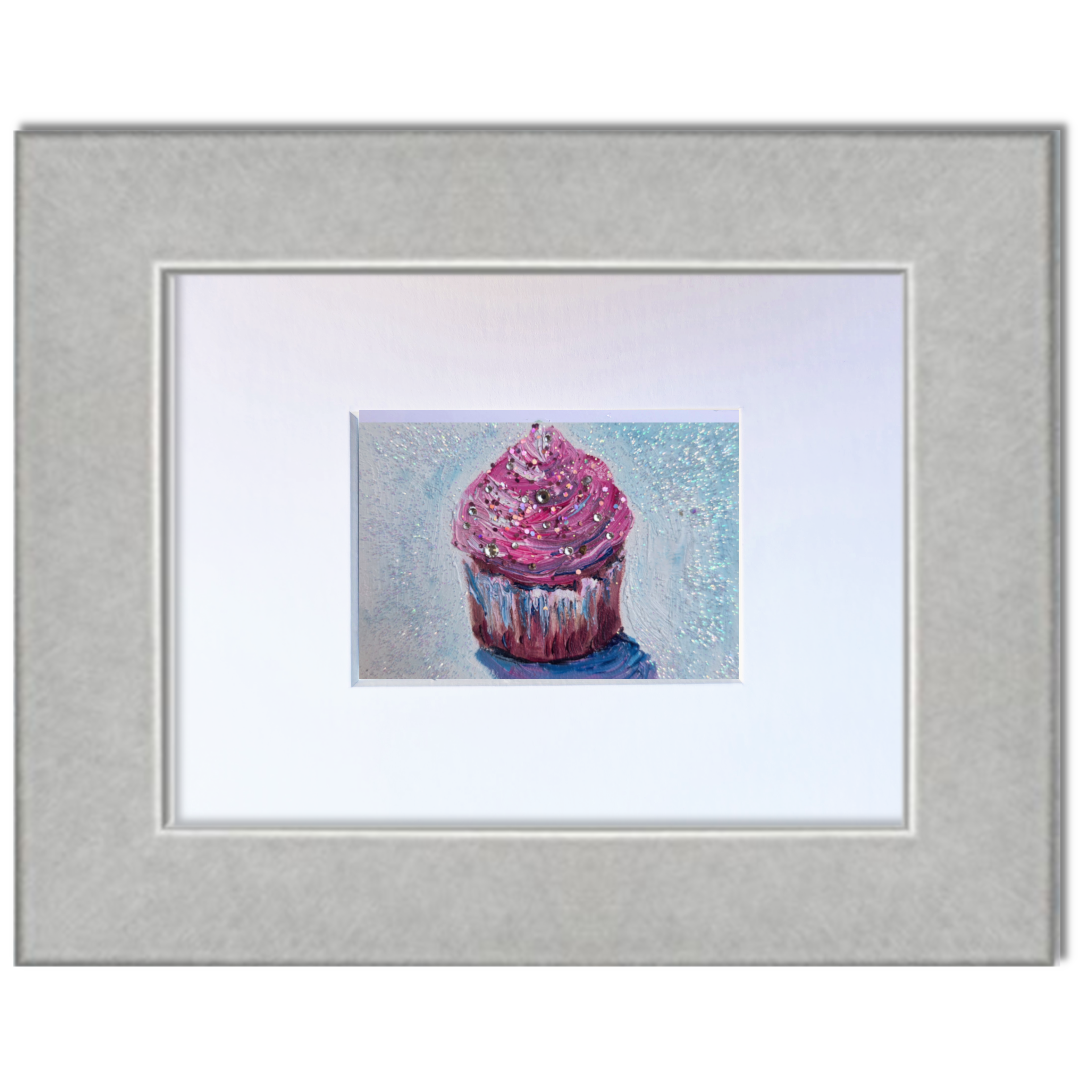 Pink Glitter Frosted Cupcake — Original ACEO Mini Painting