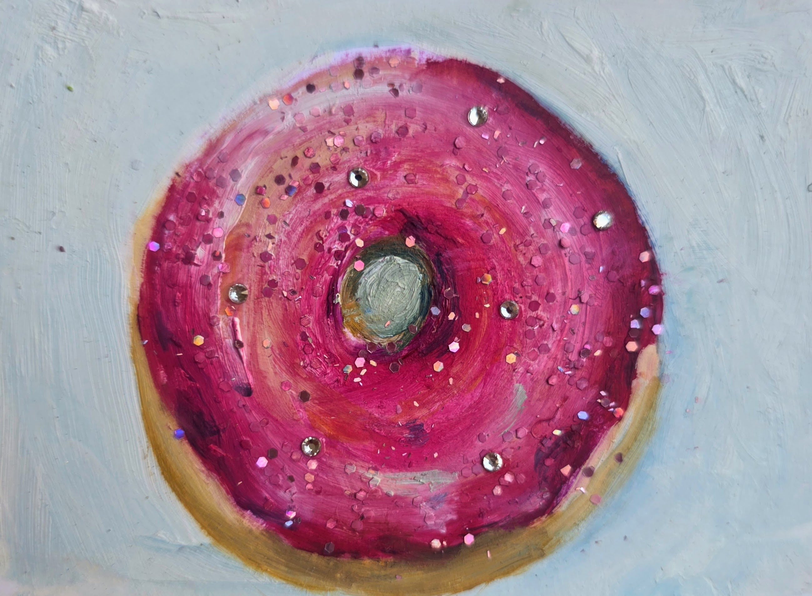 Pink Glitter Donut — Original ACEO Mini Painting