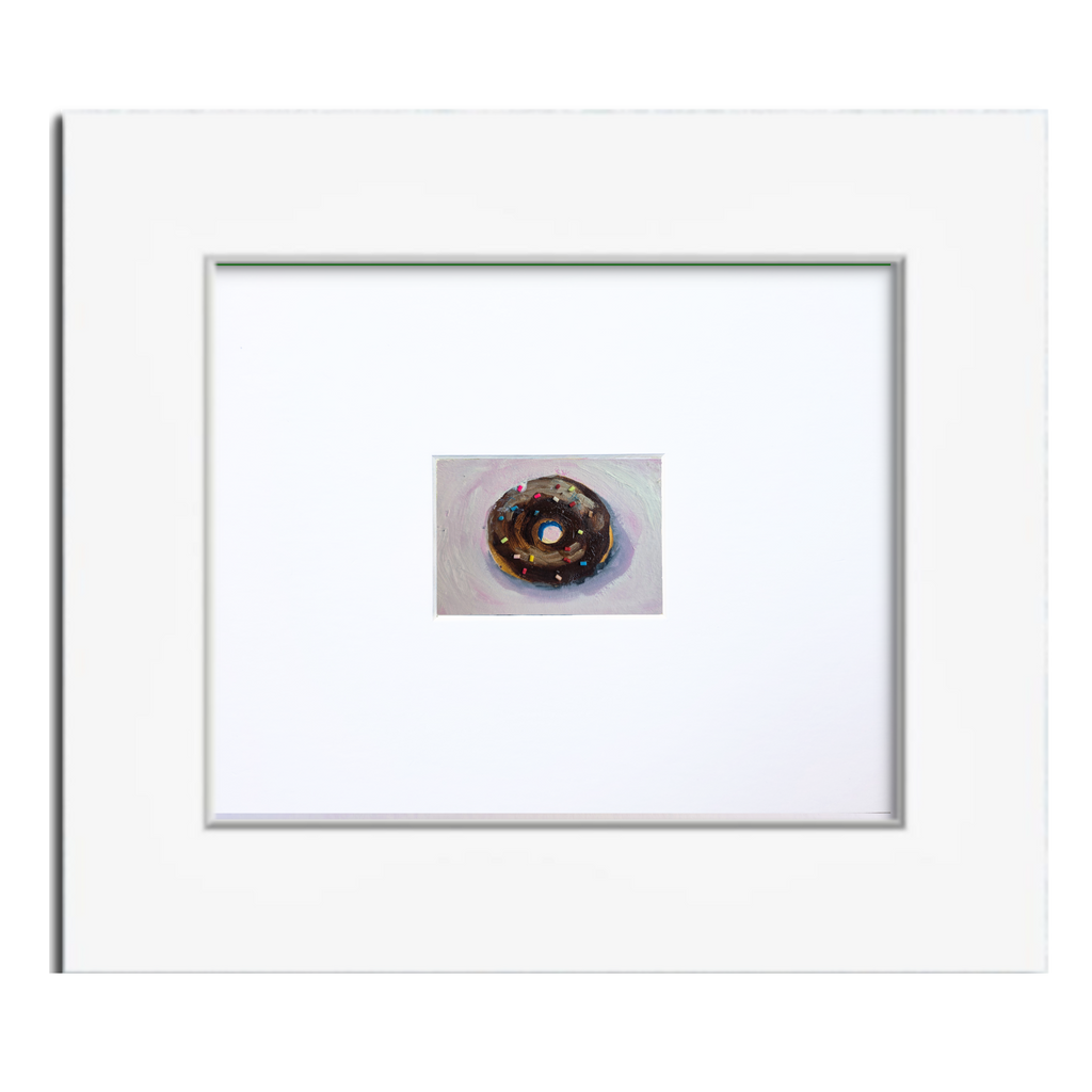 Plain Cake Donut with Chocolate Glaze and Sprinkles – Original ACEO Miniature Oil Painting