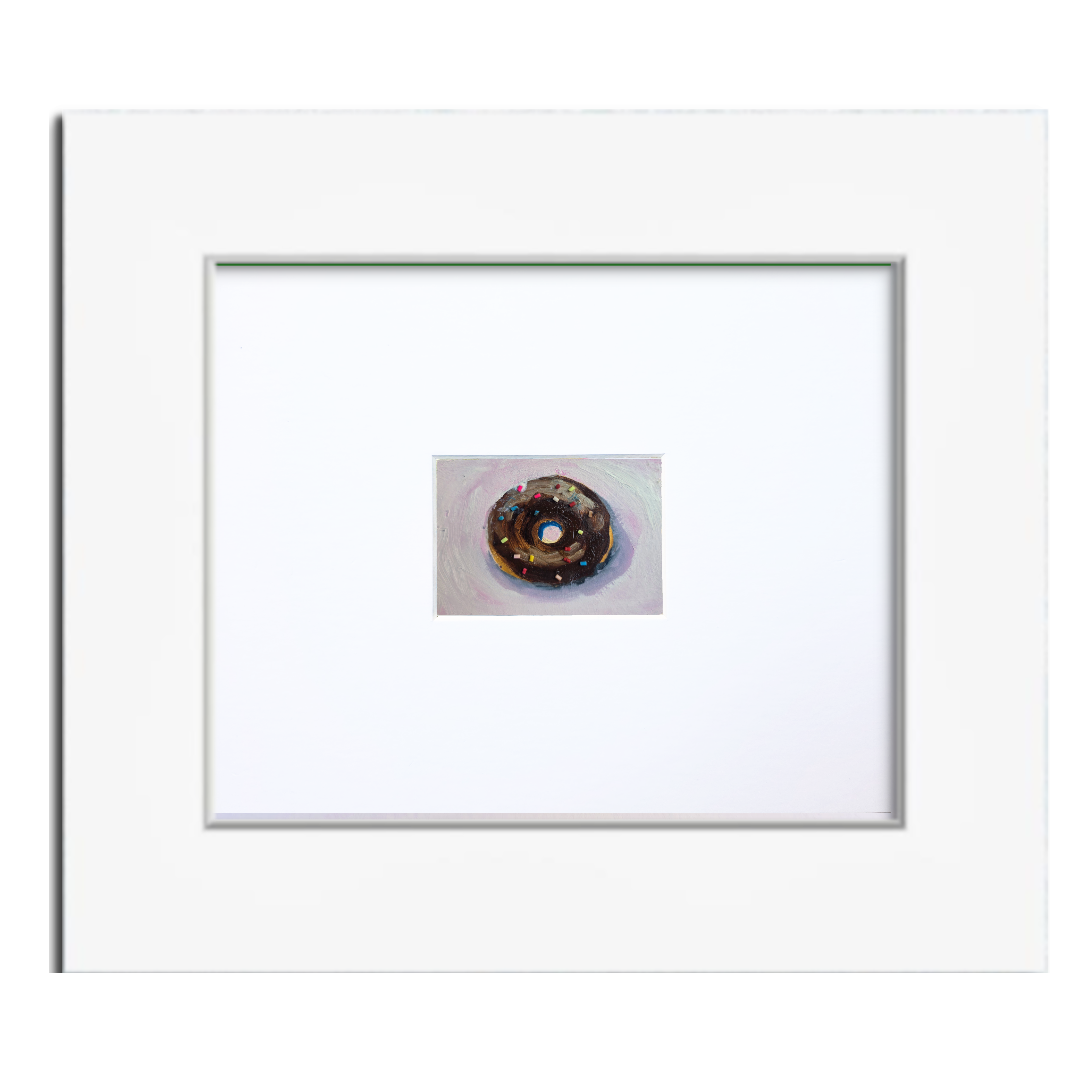 Plain Cake Donut with Chocolate Glaze and Sprinkles – Original ACEO Miniature Oil Painting