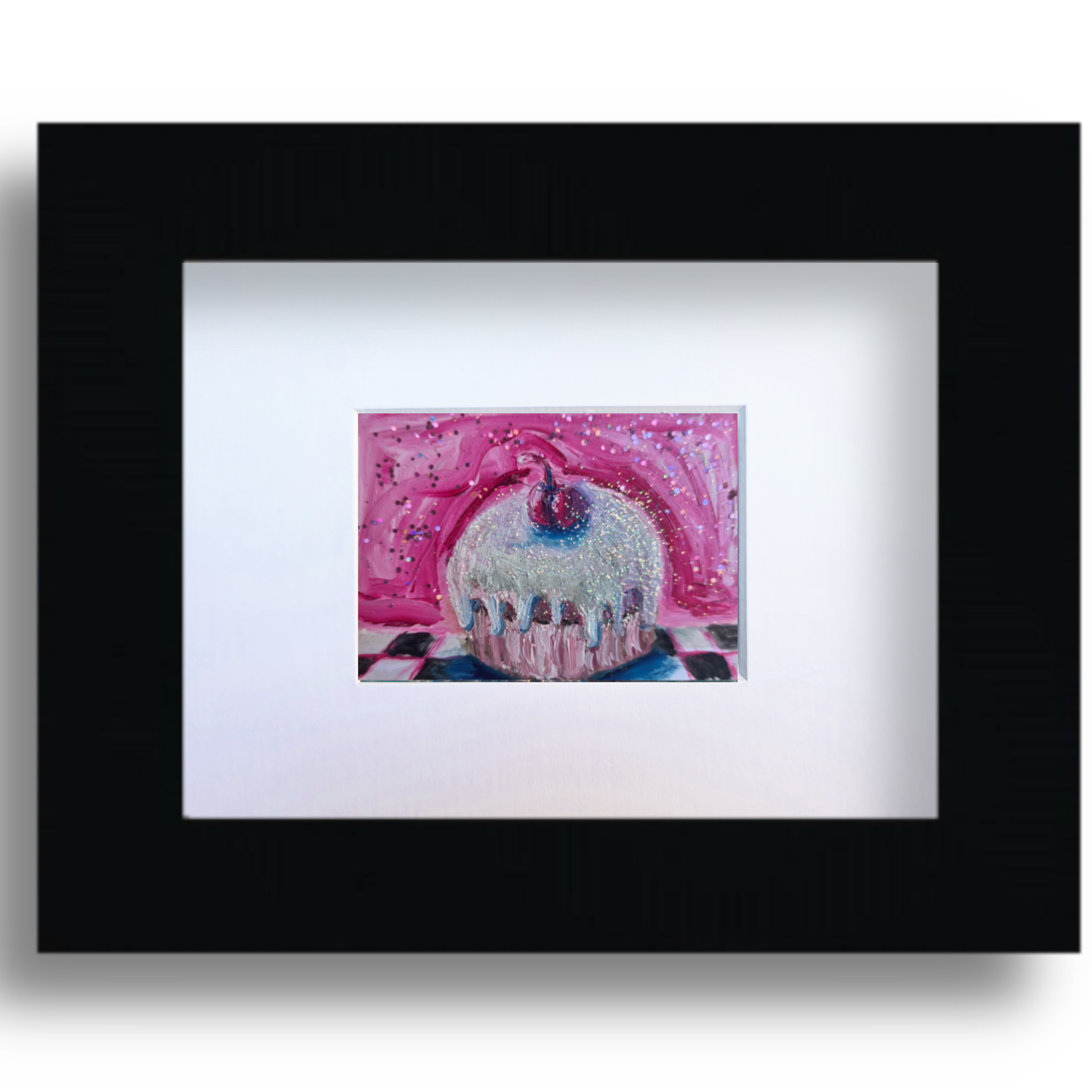 Snowball Cupcake with Cherry — Original ACEO Mini Painting