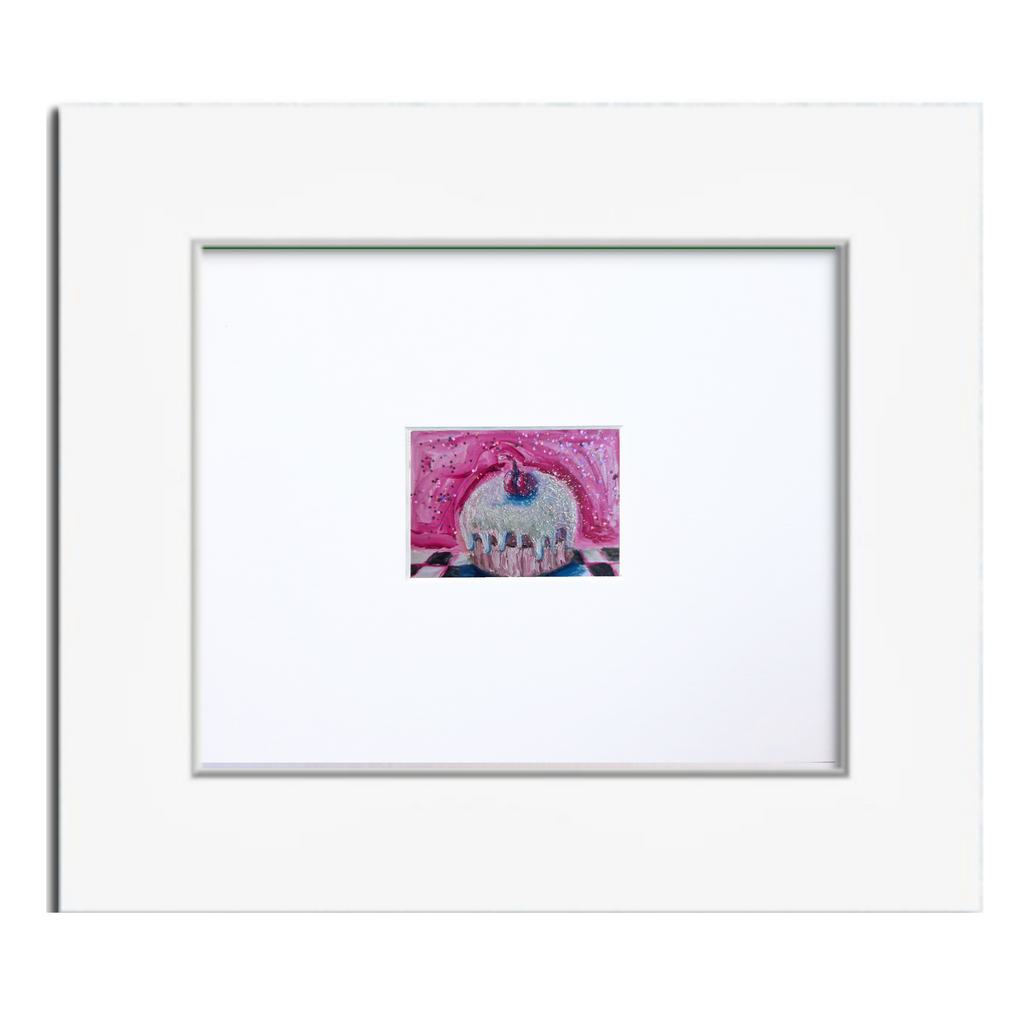 Snowball Cupcake with Cherry — Original ACEO Mini Painting