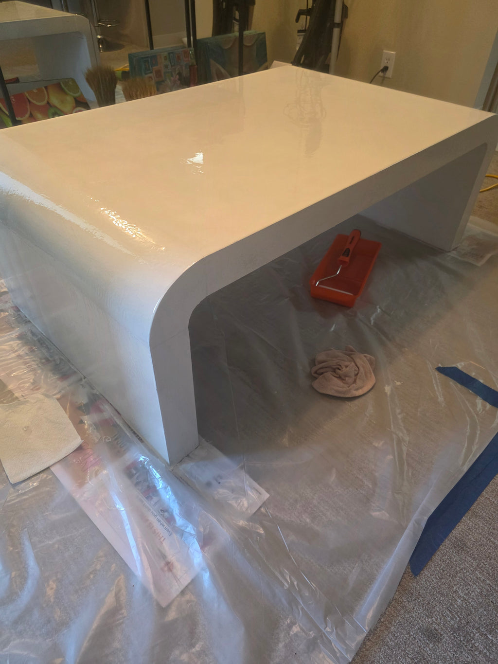 Gloss white waterfall coffee table - side view